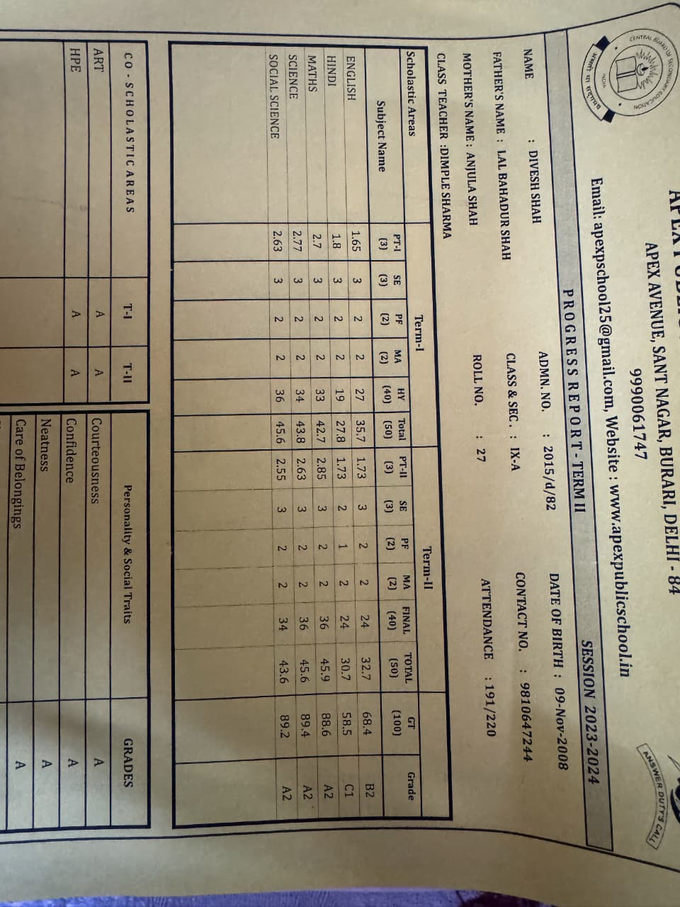 Divesh Shah - 89% in Maths, Science and S.St